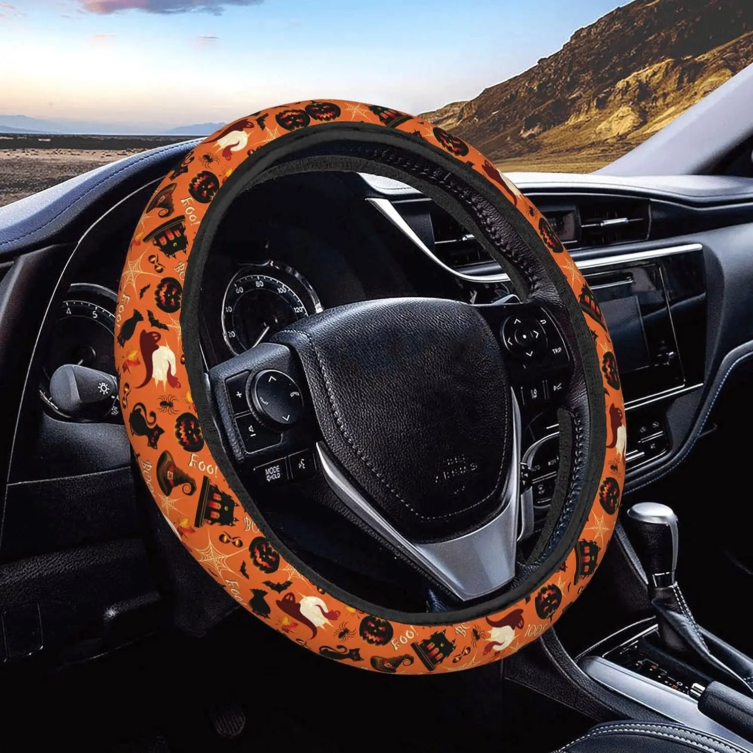 

Halloween Cat Scary Ghosts Pattern Steering Wheel Cover for Women 15 Inch Universal Auto Car Anti Slip Wrap Steering Wheel Cover