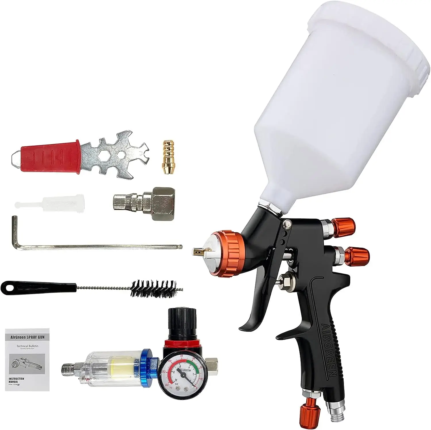 

Gravity Feed Air Spray Gun Kit, Newest Automotive Spray Paint Gun with Pressure Gauge, 1.3mm Nozzle and 600cc Cups, for Primer,