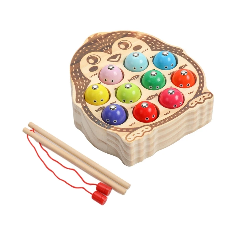 

Q0KB Magnetic Fishing Game for Toddlers Shape and Color Recognition Toy Wooden PenguinShape Fishing Toy