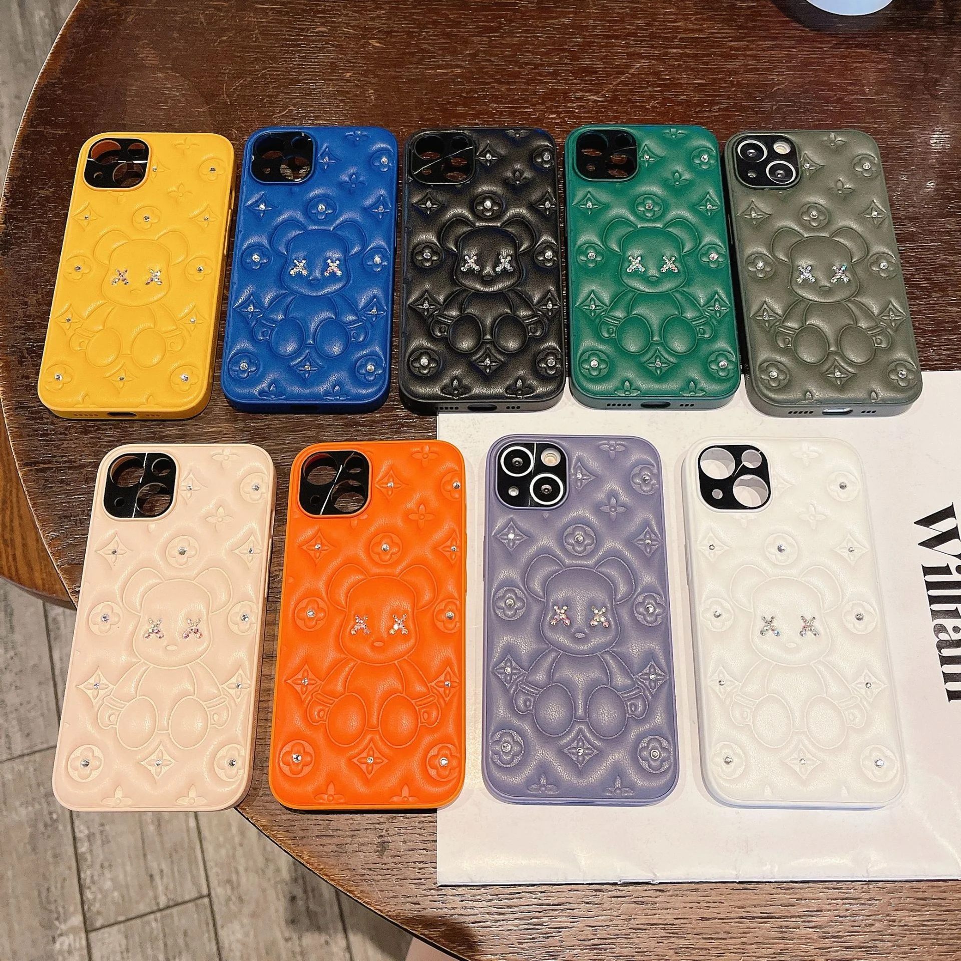 

Violent bear is for iphone13pro mobile phone case with diamond for Apple 12 solid lamb skin 11 Rhinestone protective cover