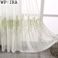 small fresh green branches sheer curtain for living room embroidery voile drape kitchen bay window partition blinds s759e