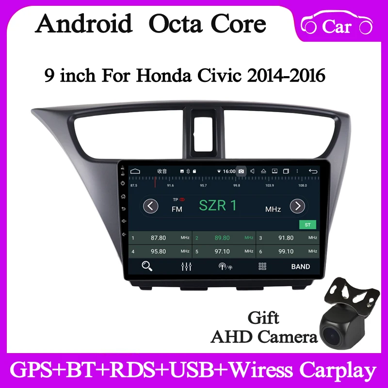 

Автомобильный мультимедийный плеер, 8 ядер, 9 дюймов, Android 10, для Honda Civic 2013, 14, 15, 16, автомобильное радио, аудио, стерео, DSP, Carplay, автомобильное гол...