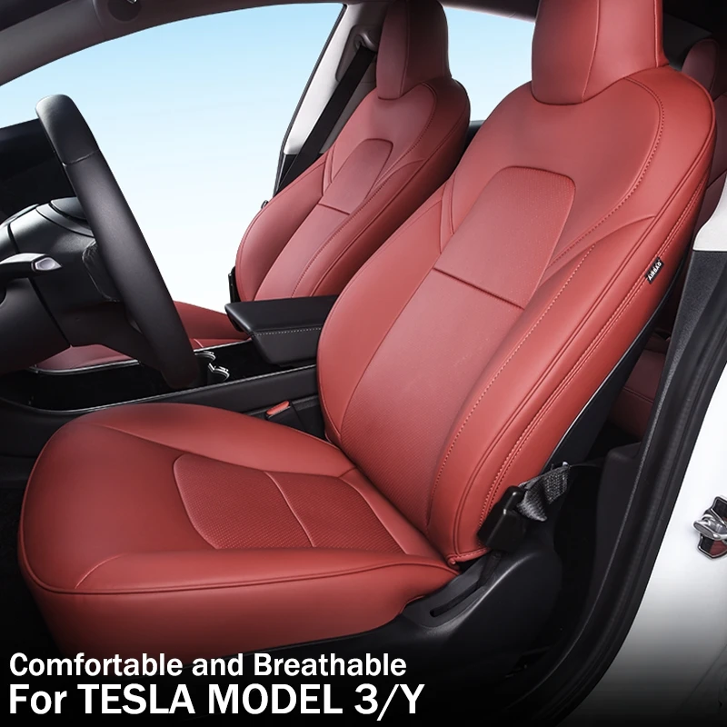 

For Tesla 2017 2016 2018 2019 2020 2021 2022 Year Model 3 Y Auto Interior Leather Accessories New Styles Red Car Seat Covers