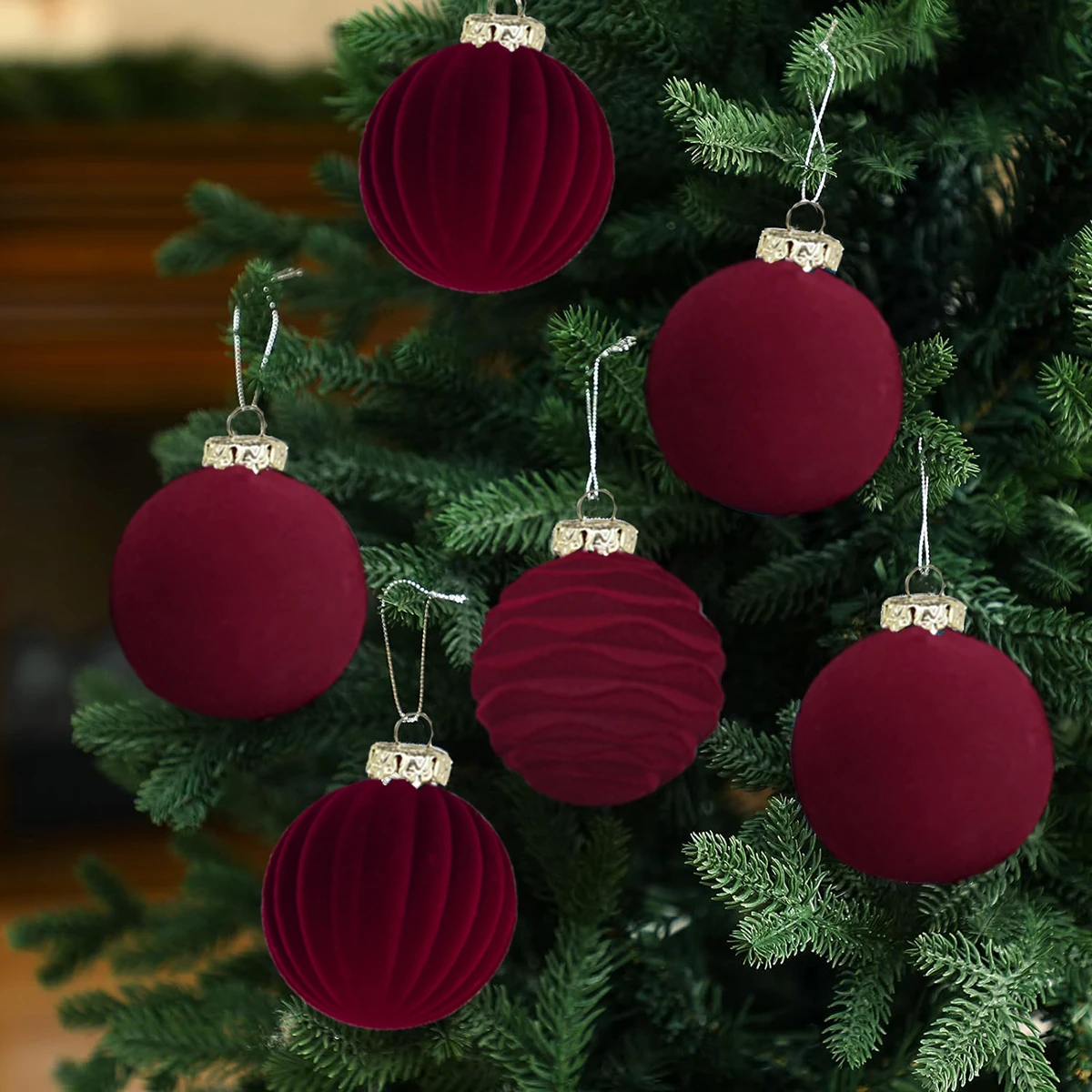 12 шт. рождественские шары 8 см бархатные с орнаментом для рождественской елки