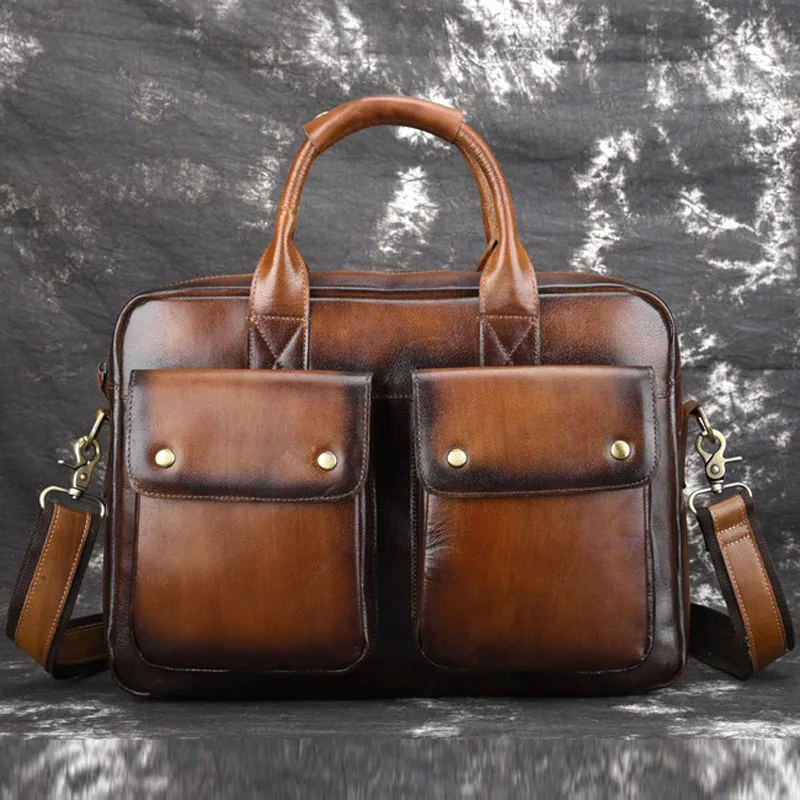 Мужская сумка из натуральной кожи деловая сумка-мессенджер с верхней ручкой