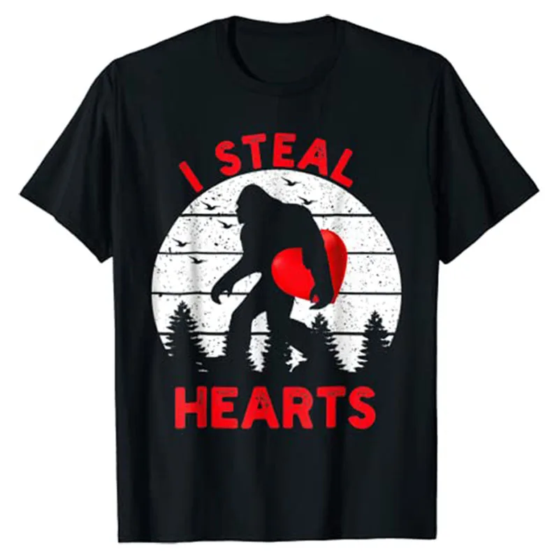 

I Steal Hearts Bigfoot, Sasquatch Boys Love Valentines Day T-Shirt Gifts Funny Short Sleeve Graphic Tee Tops Cool Men Clothing