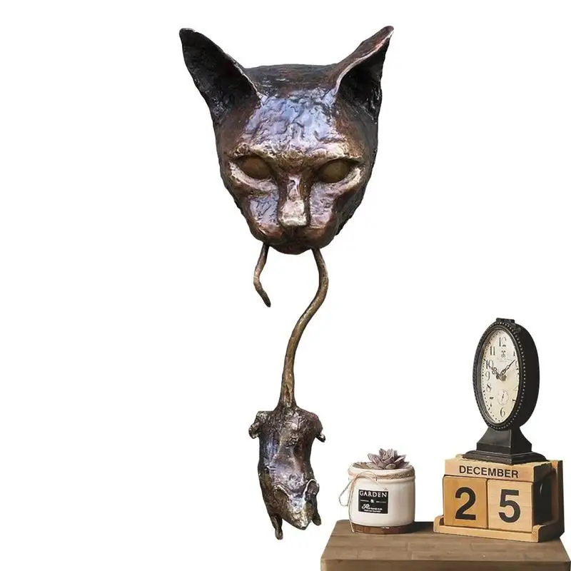 

Unique Wall Sculpture Cat And Mouse Front Door Decoration Statue Resin Door Knocker Home Garden Decoration
