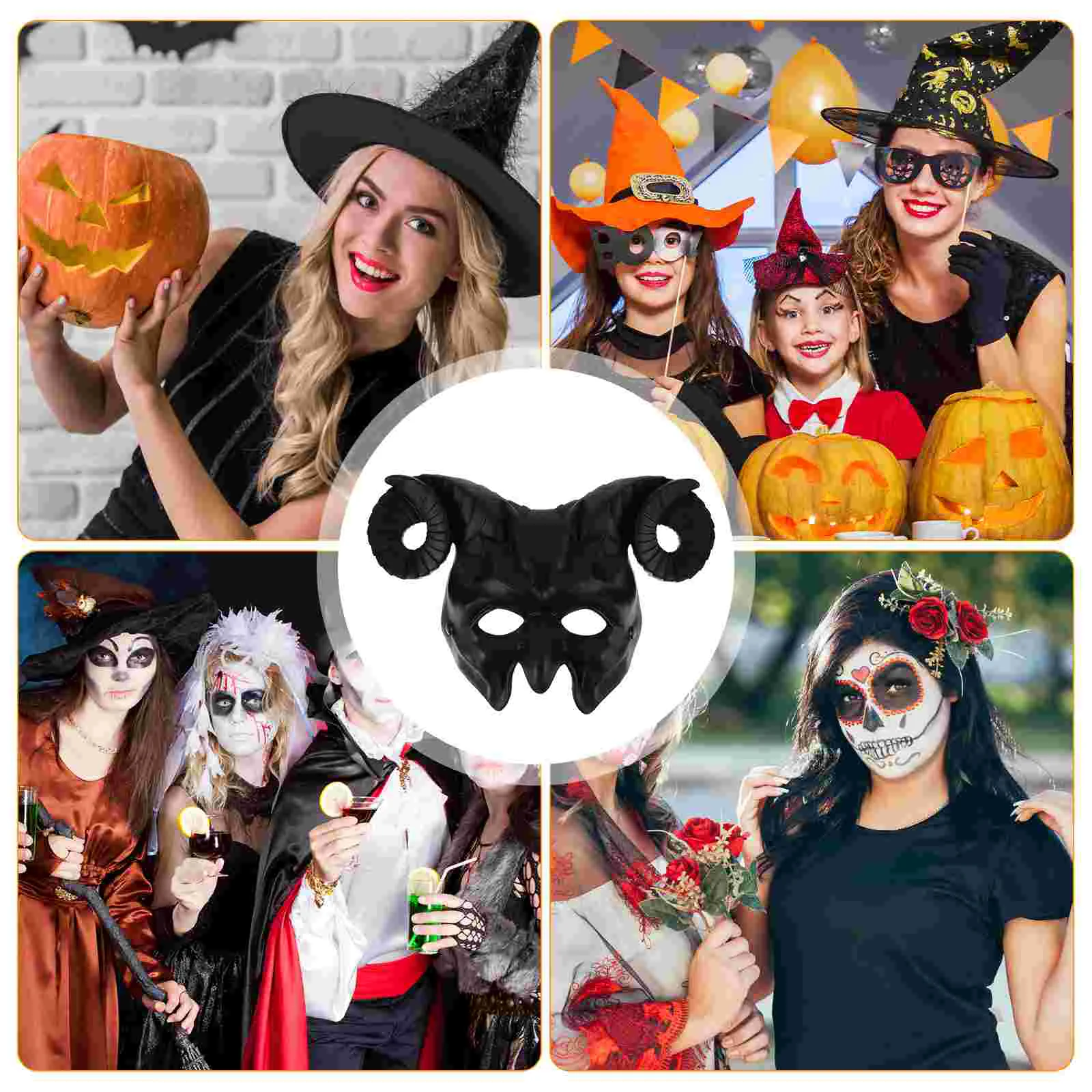 Facial Mask Halloween Horn Miss Pumpkin Decor Novel Plastic Decorative Face Party Prop