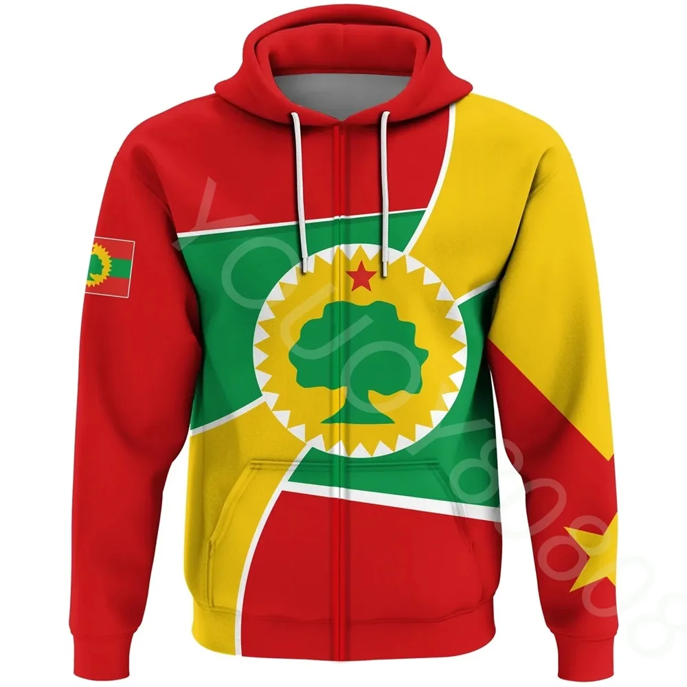 

Men's Sweater 3D Print Autumn Winter Africa Oromo Tigray Flag Strong Zip Hoodie Retro Harajuku Casual Sportswear