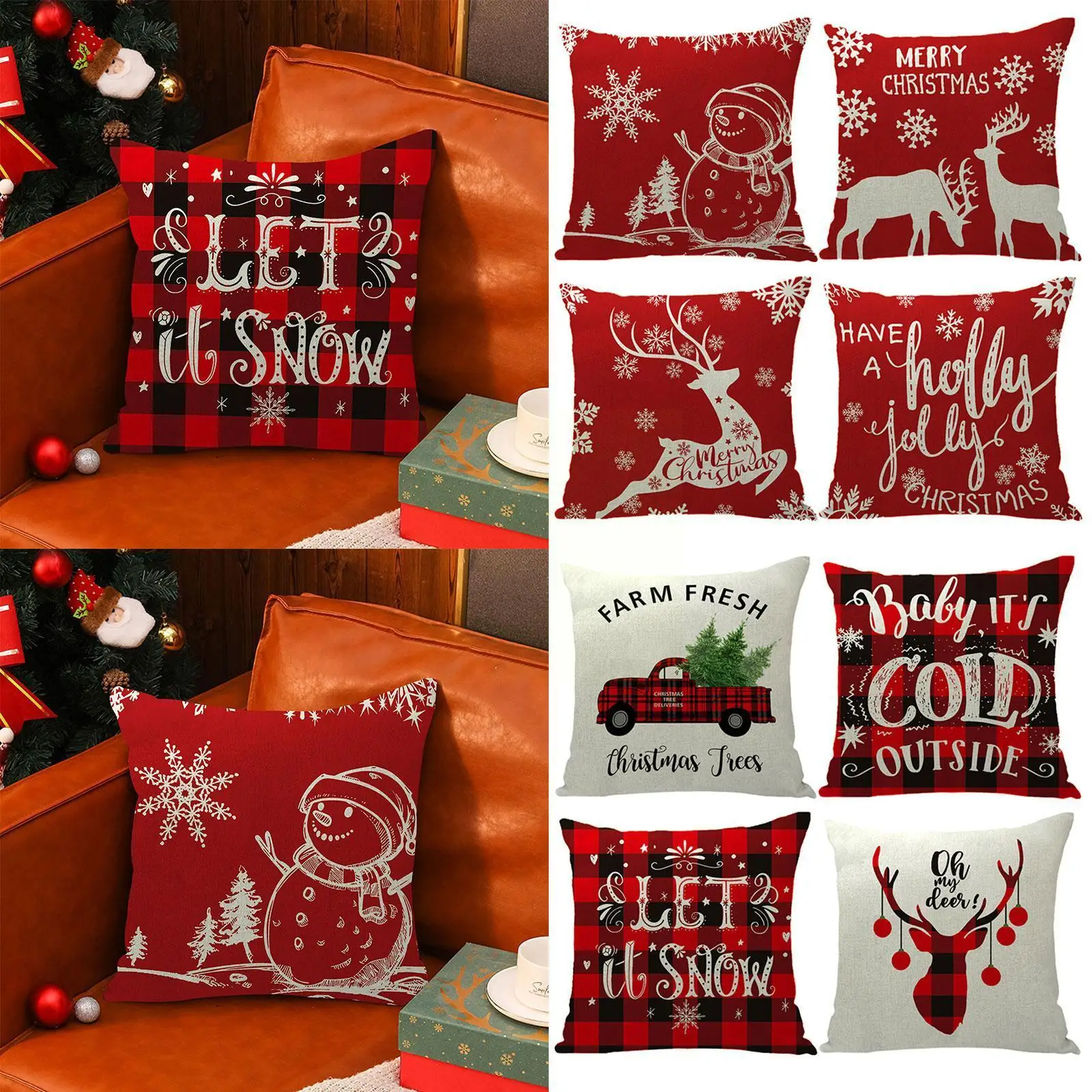 

18 Inches Pillows Cover Santa Elk Dwarf Printed Pillows Pillow Cover Home Throw Christmas Decorative Decor Cushion I3q0