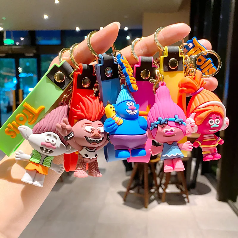 Movie trolls Keychain Anime Figure poppy Car Decoration Backpack Pendant Accessories Kids Gifts