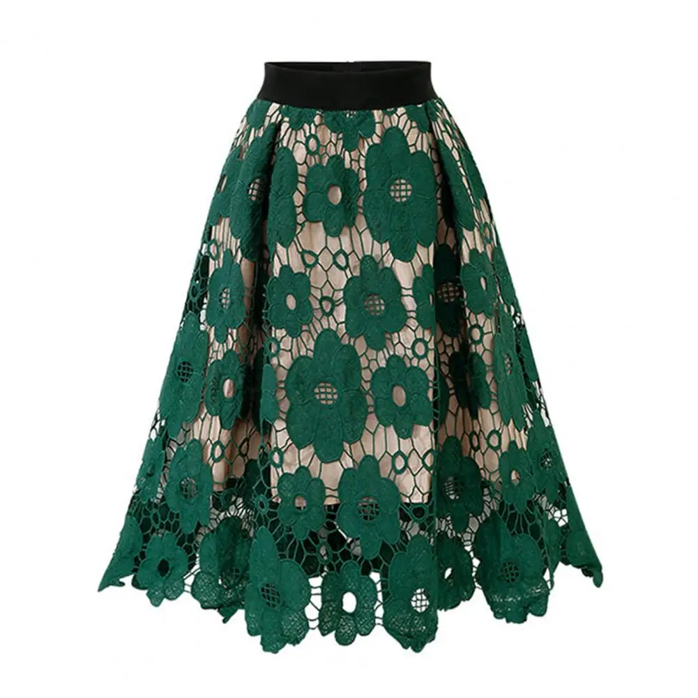 

Contrast Color See-through Flower Applique A-line Summer Skirt Female Clothing