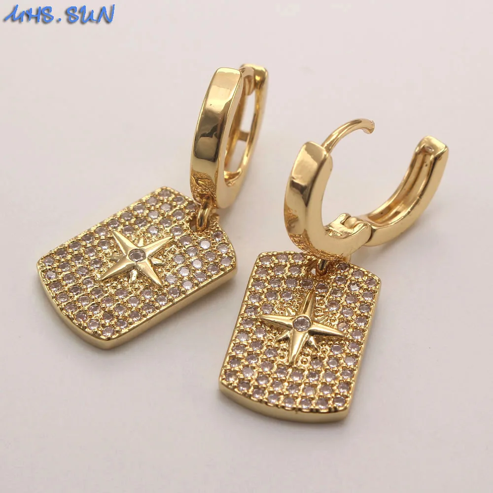 

MHS.SUN Vintage 18K Gold Plated Mosaic AAA CZ Drop Earrings Fashion Cross Dangle Earrings Women Girls Ear Jewelry