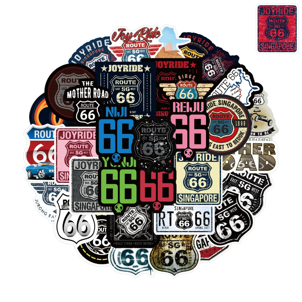 

Route 66 Stickers for Car Suitcase Skateboard Guitar Laptop Phone Decor Graffiti Waterproof Sticker Toys Gifts
