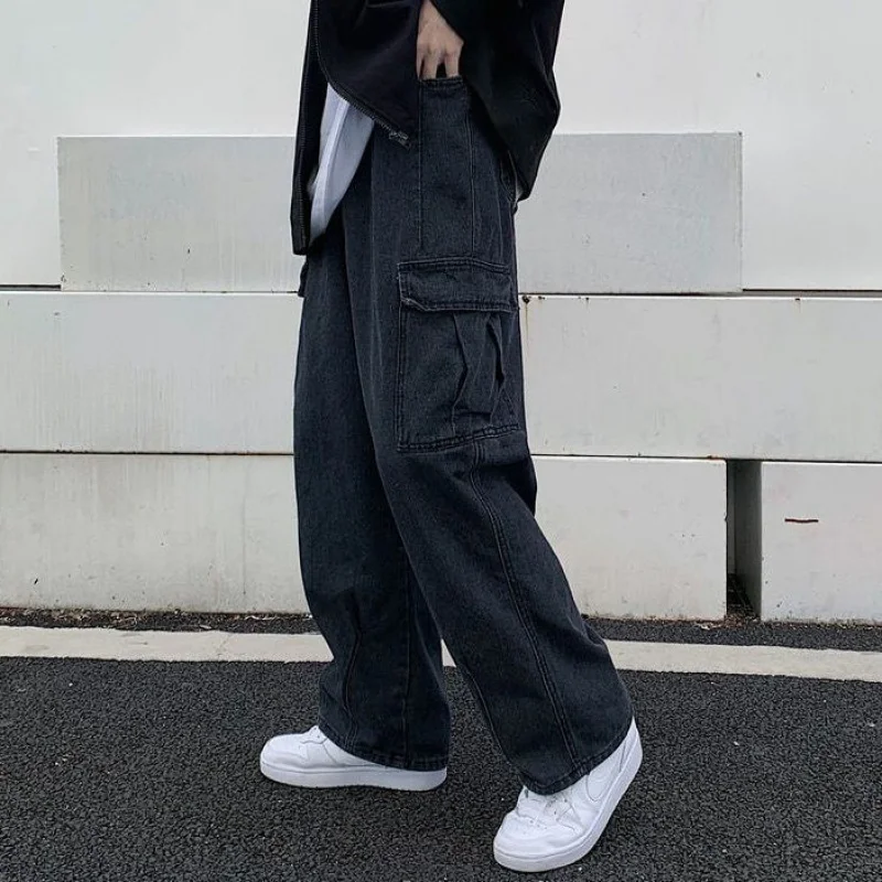 

EOENKKY/ Baggy Men Jeans Spring Summer Fashion Vintage Blue Denim Trousers Casual Oversized Male Y2K Straight Cargo Pants