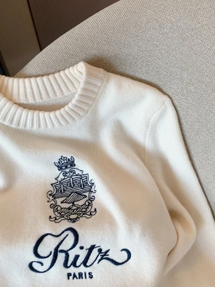 Свитер с вышивкой букв Deeptown 2024 весенне-осенний женский трикотаж длинными