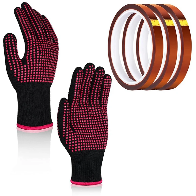 Heat Resistant Gloves And 3 Rolls 10Mm X33M 108Ft Heat Press Tape, Heat Proof Gloves Glove Thermal Tape Sublimation Tape