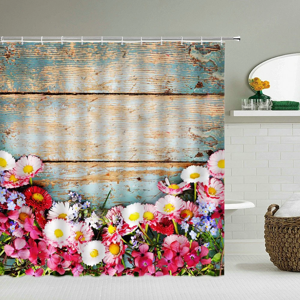 

3d Shower Curtains Flower Plant Bathroom Curtain Waterproof Polyester Cloth Decoration with Hooks180*240cm Bath Curtain