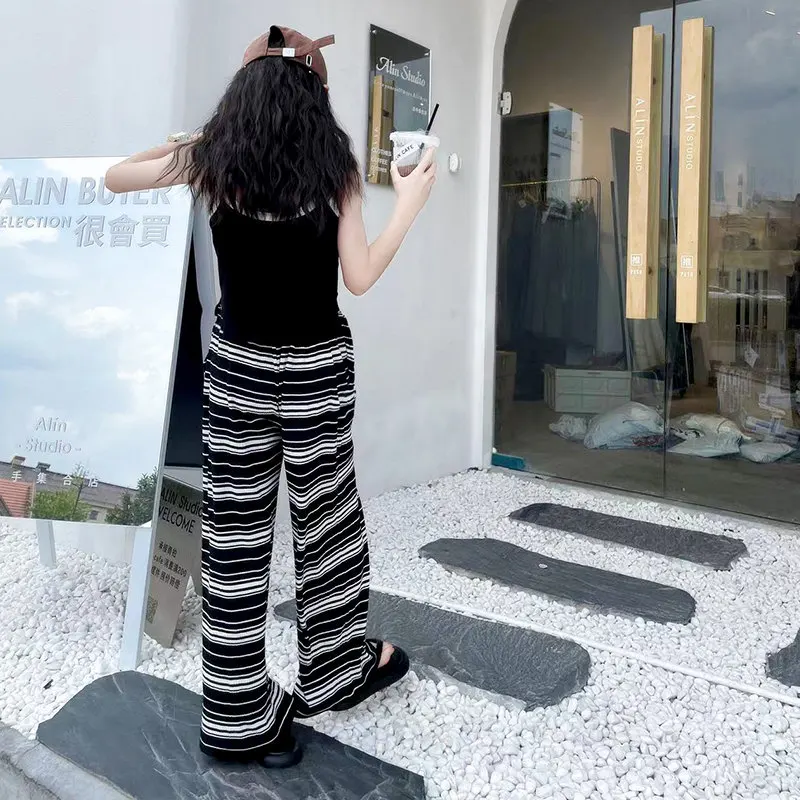 Children Clothing Sets Tank Top And Chiffon Pants Striped Print Straight Casual Girls Summer Cool Two Pieces Costumes 4-14Years