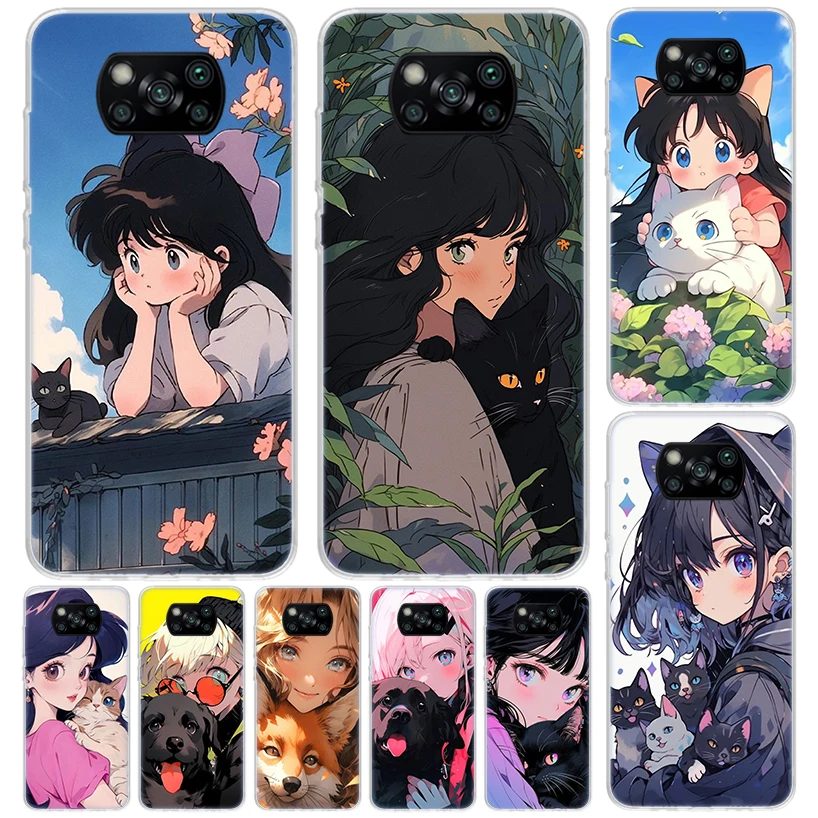 Милый чехол с рисунком аниме Ins Girls Animal Cat для Xiaomi Poco X6 X5 Pro X4 Gt X3 Nfc F6 телефона F5 F4 F3 F2