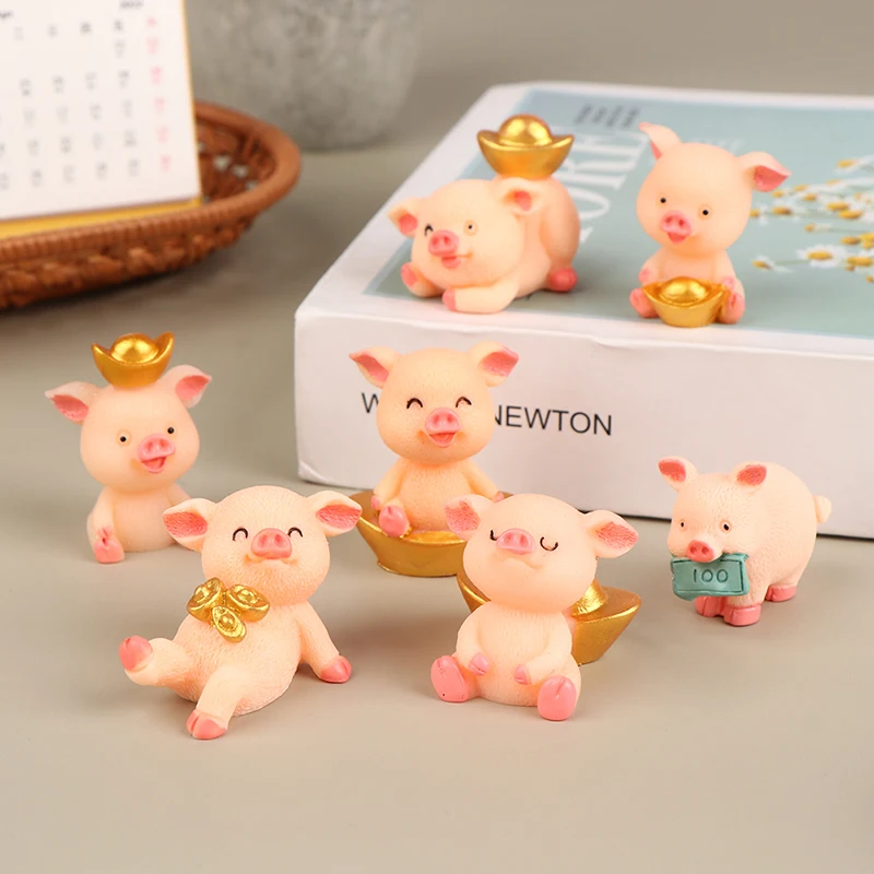 

1Pc Cute Fortune Pig Resin Miniature Crafts DIY Garden Home Decor Pendant Lucky Piggies Cake Topper Decoration Micro Landscape