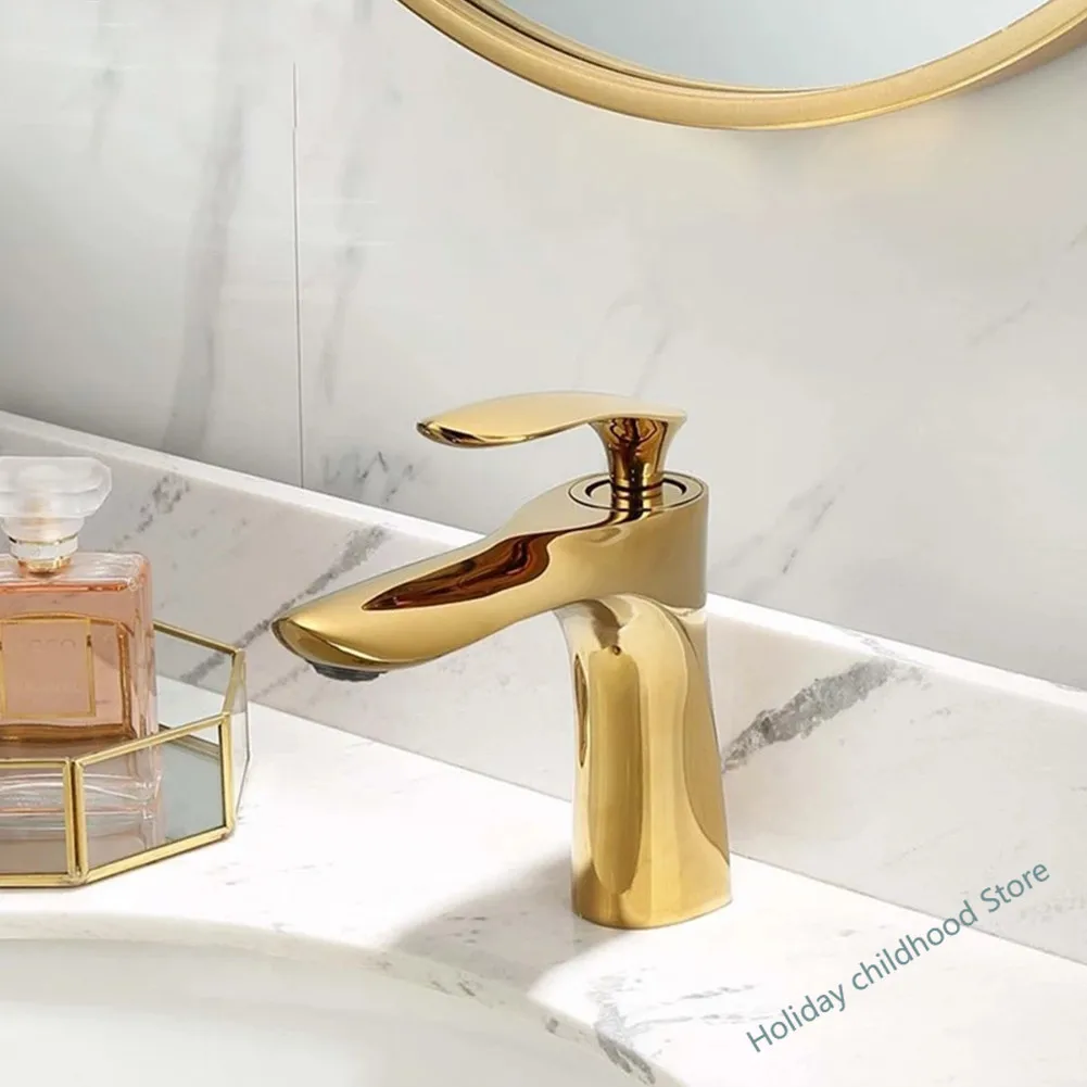 

1PC Gold Brass Wash Basin Faucet Sink Faucet Cold &Hot Waterfall Faucet Single Handle Deck Mounted For Bathroom Fixture