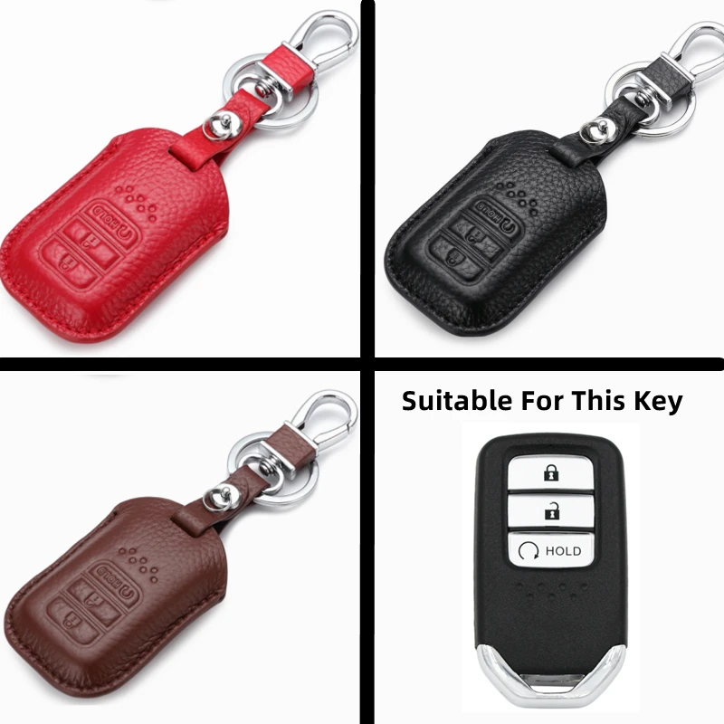 

FLYBETTER Genuine Leather 3Button Keyless Entry Smart Key Case Cover For Honda Vezel City Civic Jazz BRV HRV