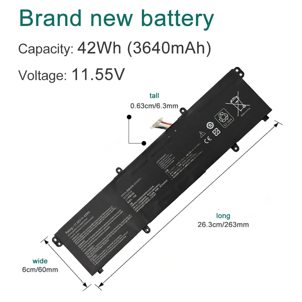 Фото Аккумулятор C31N1911 для ноутбуков ASUS VivoBook Flip TM420IA, TP470EA, M413DA, M413, K413, F413, X421EA, X421DA, B31N1911 №3