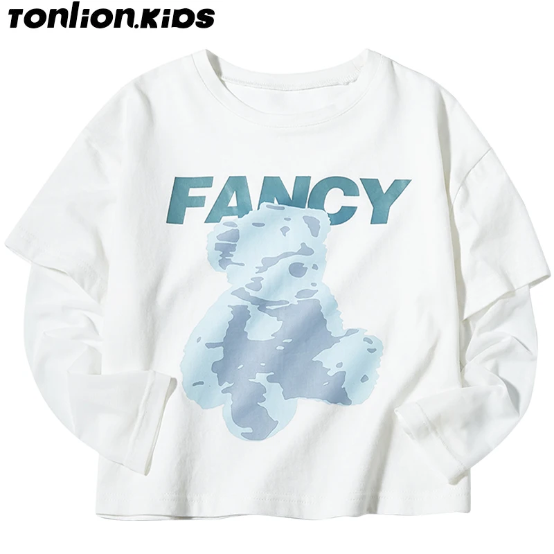 

TON LION KIDS Spring 2022 Girls Long Sleeve T-Shirt Kids Round Neck Casual Long Sleeve for Girls 5 To 12 Years Old