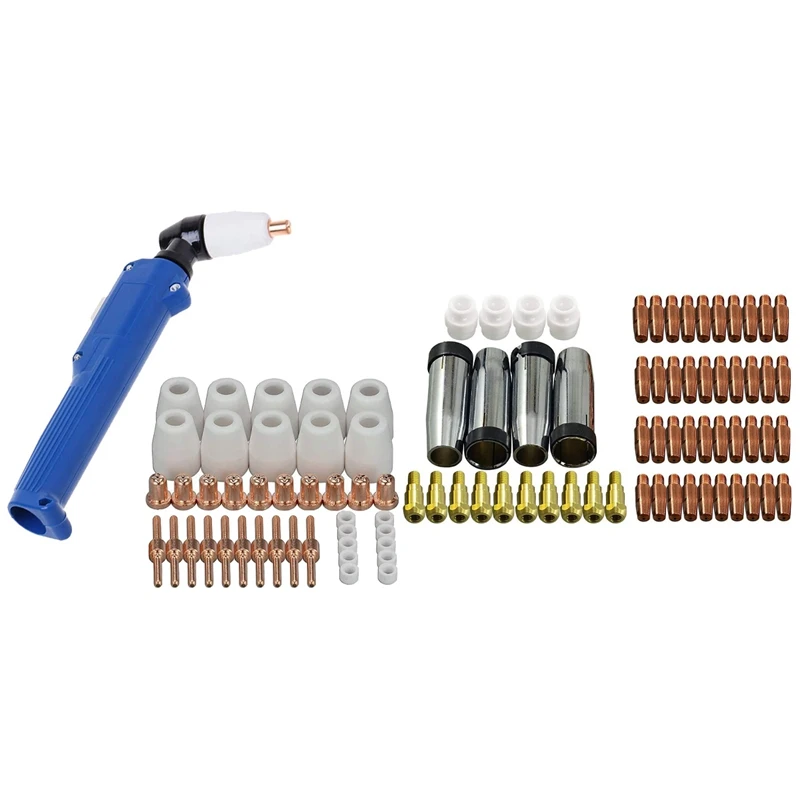 

59Pcs Contact Tip Conical Gas Nozzle Tip Holder & 24KD MB24 MIG & 1set PT31 Plasma Cutter Torch Head Body Cutting