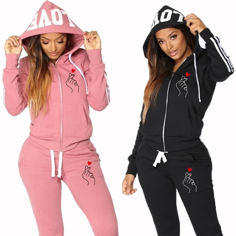 

Casual 2 Piece Set Tracksuit Women Zipper Hoodies Pants Suits Sweatshirt Striped Hooded S-4XL