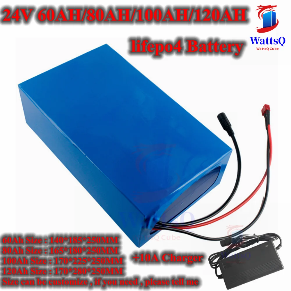 

lithium 24V 120AH 100Ah lifepo4 Battery 24V 80Ah 60Ah for 1800W Solar Energy storage AGV backup power golf cart +10A Charger