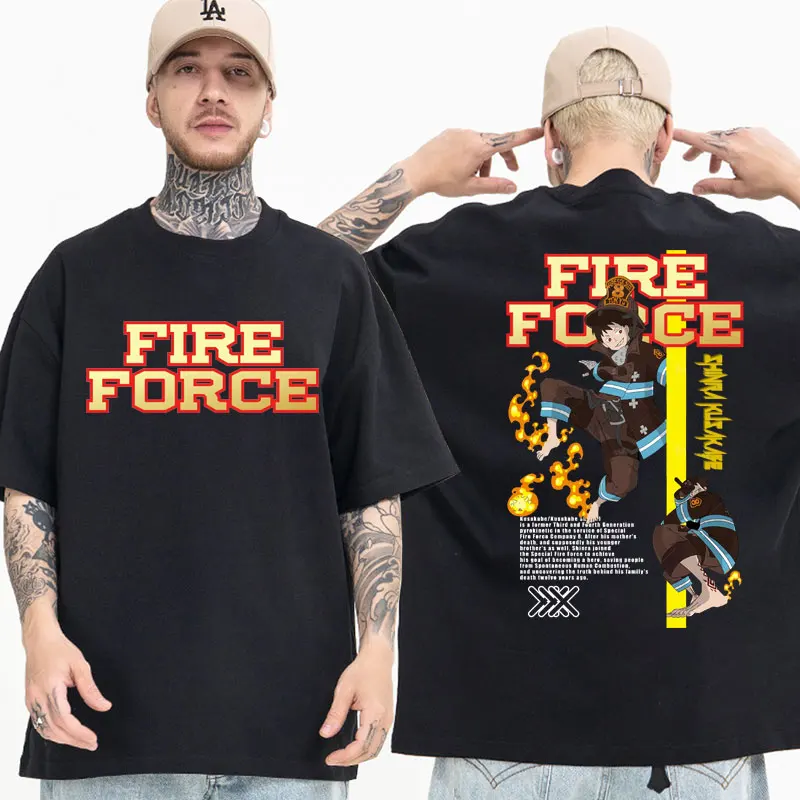 

Anime Fire Force Shinra Kusakabe T-shirt Japanese Manga Graphic Double-sided Print T-Shirts Men's Women's Cotton T Shirt Tops