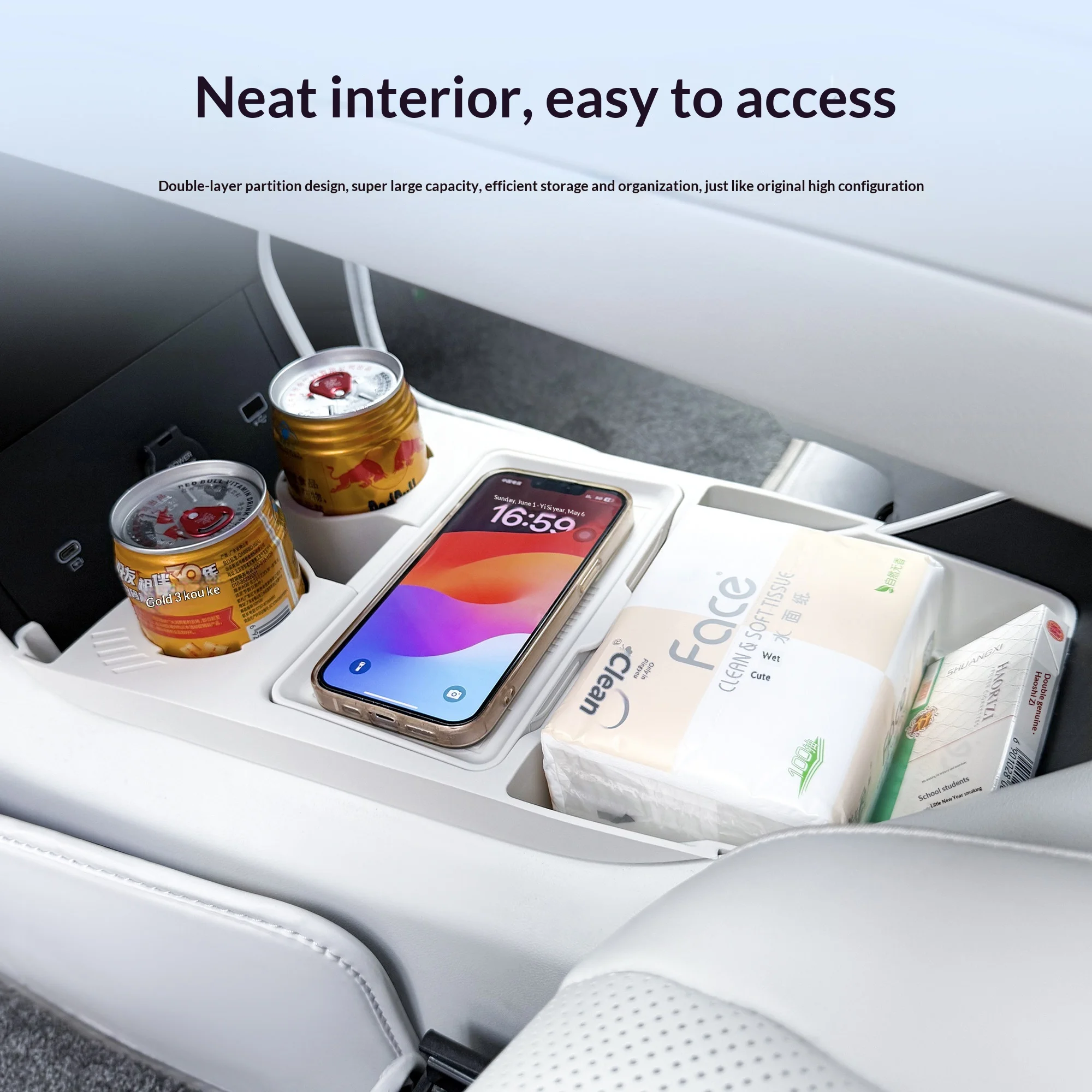 Фото Для Geely Galaxy E5/EX5 автомобильный ящик для хранения центральной консоли, подлокотник, нижний слой органайзера, модификация внутреннего украшения №4