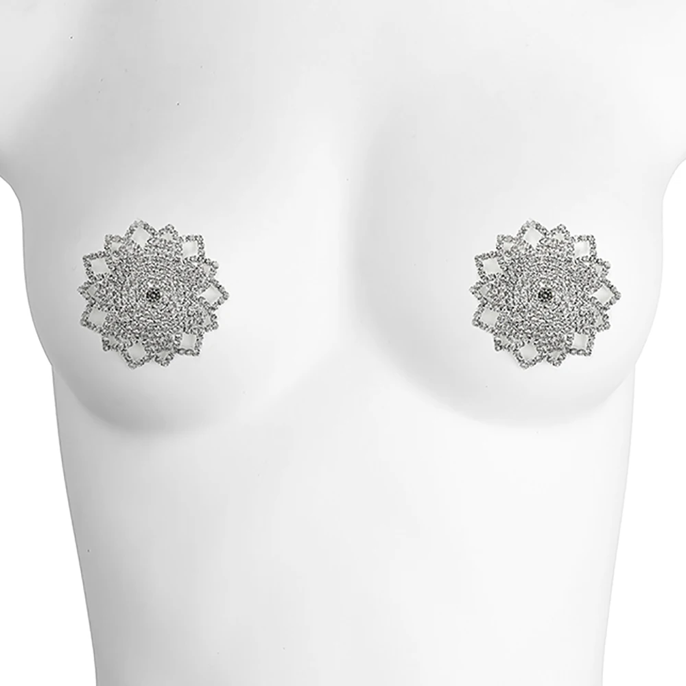 New 1 Pair Metal Nipple Cover Sexy Women Rhinestone Petal Nipple Pasties Self Adhesive Reusable Breast Wear Nipple Sticker Party