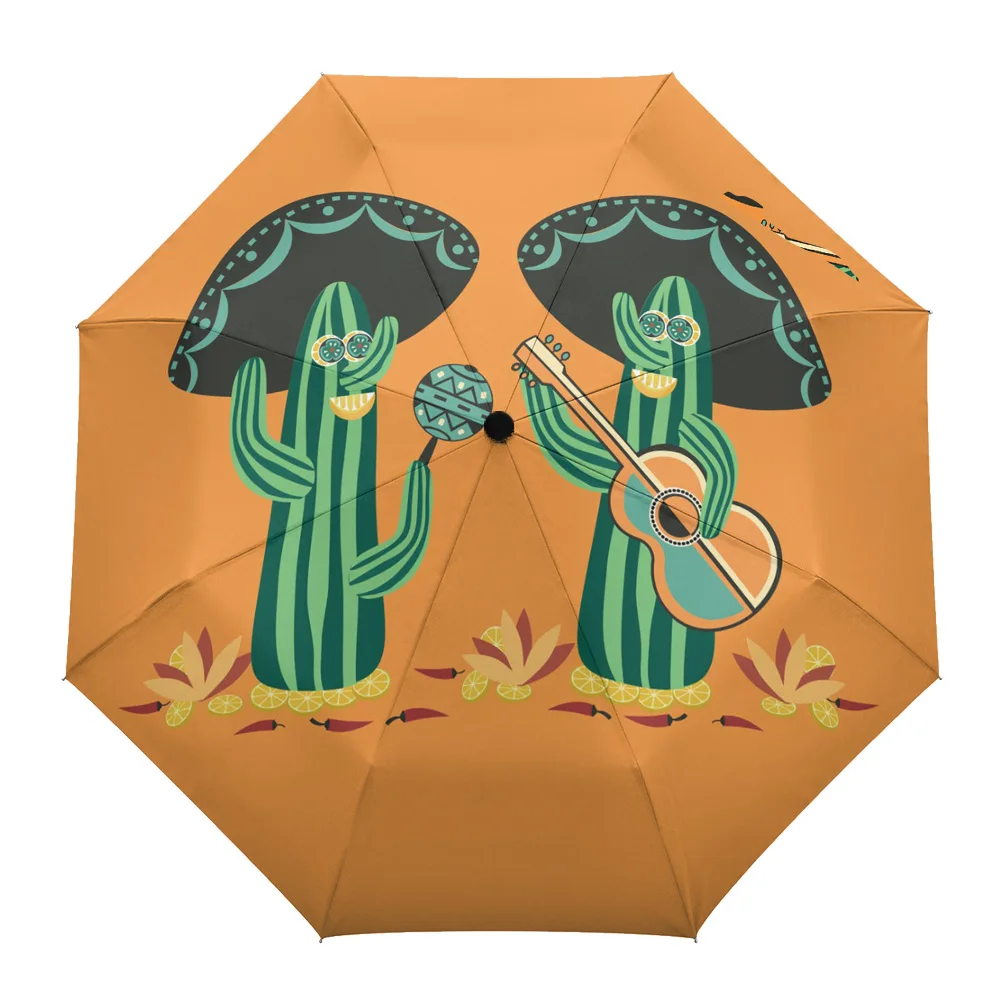 

Cactus Cartoon Cute Desert Fully-automatic Umbrella for Outdoor Kids Adults Printed Umbrella Foldable Eight Strand Umbrella