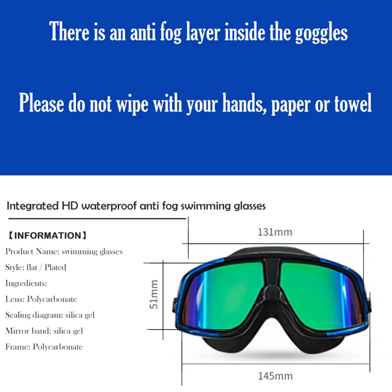 -1.5 To -10.0 Myopia Swim Eyewear Silicone Large Frame Anti Fog Swimming Goggles Custom Different  Left Right Eyes Degree images - 6