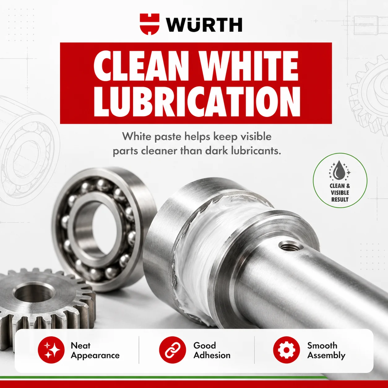 Фото Смазка Wurth Assembly Paste White 100г, твердая, противозадирная, для подшипников, шестерен, направляющих №5