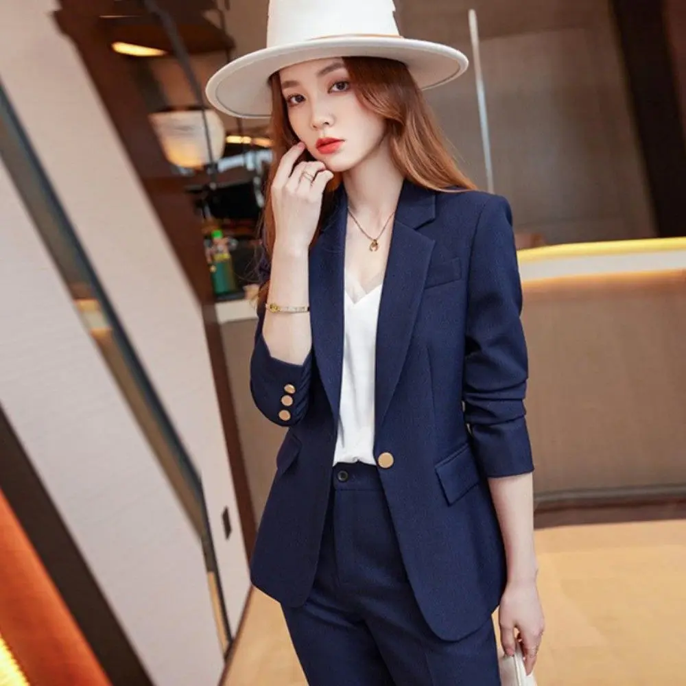 Women Casual Elegant Business Trousers Suit Office Ladies Slim Vintage Blazer Pantsuit Female Fashion Korean Clothes Two Pieces