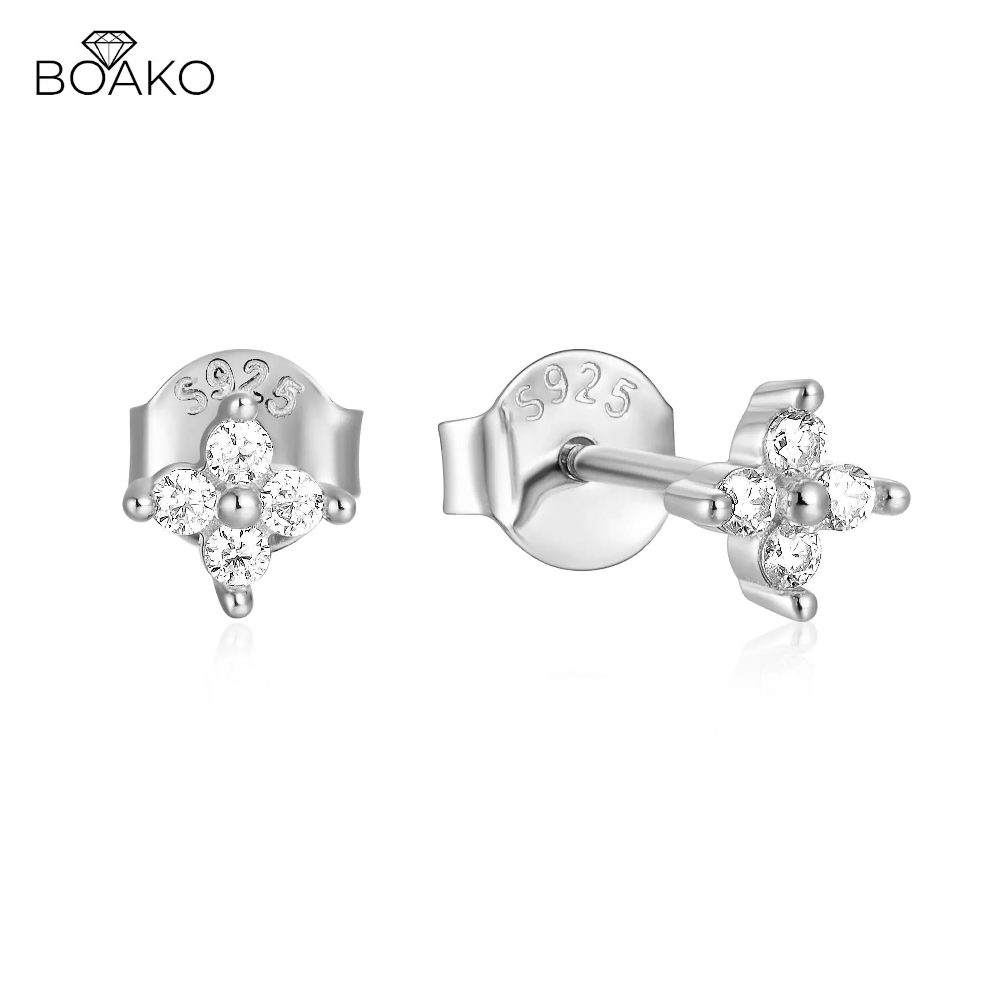 

BOAKO Platinum Floral Real Moissanite Earring For Women 925 Sterling Silver Earring 0.5CT Moissanita Diamond Piercing Pendientes