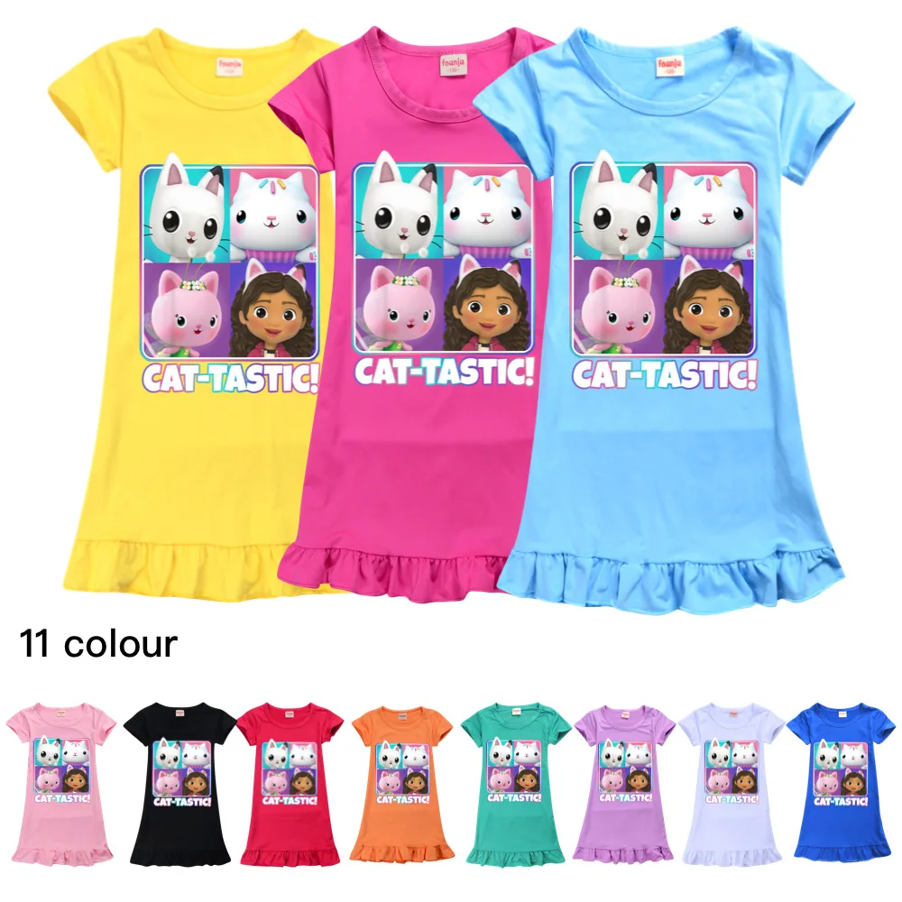 

Ночная сорочка Gabby для кукольного домика с кошками, пижамные платья для девочек, детская летняя ночная рубашка с мультяшным рисунком, домашн...