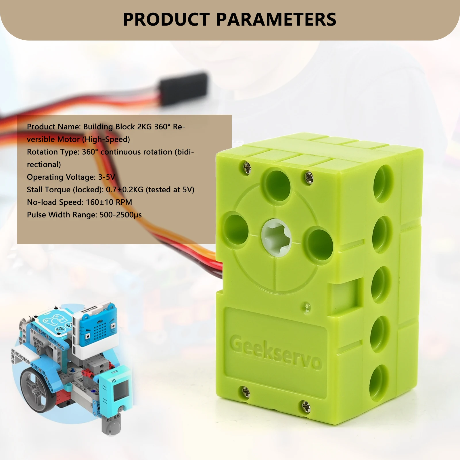 Фото Geekservo 0.7KG 360 °   Сервопривод CW/CCW с непрерывным вращением, зеленый, 4.8V-6V, PWM, для Microbit Raspberry Pi №4