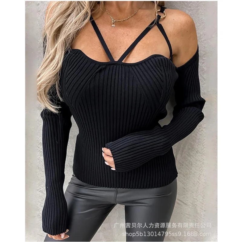 

Трикотажный топ с длинным рукавом и открытыми плечами