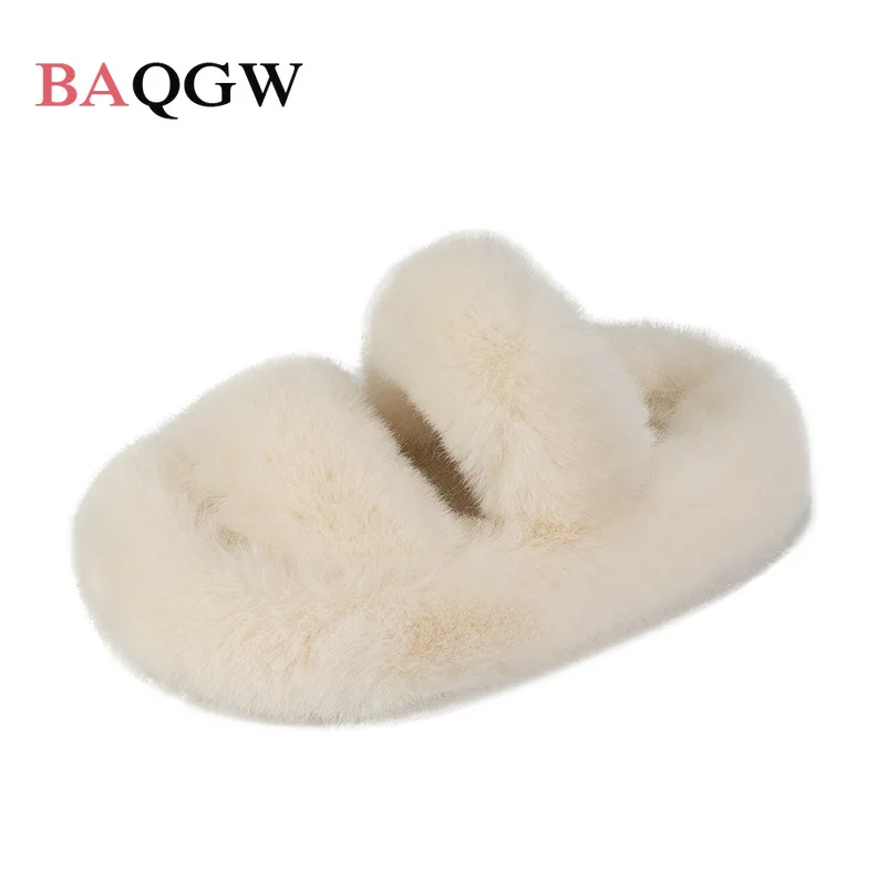 Зимние Детские меховые тапочки для девочек модная теплая обувь из