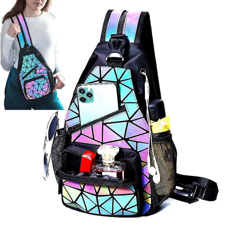 

Women's Chest Bags Female Shoulder Sling bag Fashion Luminous Crossbody Bags for women Travel Pouch holographic Bag unisex