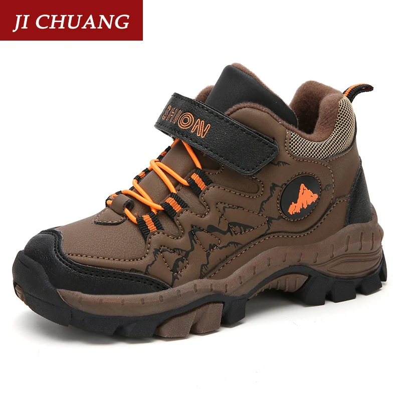 

Winter Warm Fur Children Shoes Boys Non-slip Snow Ankle Boots Leather Autumn Casual Sneakers Waterproof Hook Loop Kids Footwear