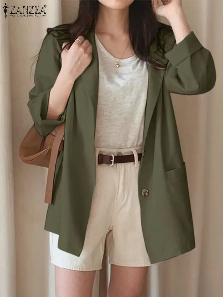 

ZANZEA Stylish Casual Loose Suits Elegant Blazer Long Sleeve Lapel Solid Color Thin Coats Tops Autumn Female Work OL Jacket 2022