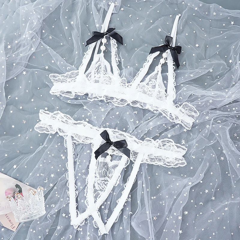 Комплект женского нижнего белья из прозрачного кружевного бюстгальтера и