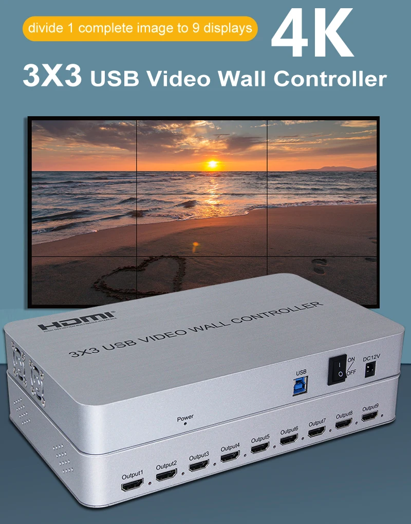 

3X3 USB видеоконтроллер настенный для ТВ-экрана устройство для сращивания HDMI многоэкранный дисплей разделение 4 6 8 9 коробка для сращивания изо...