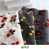 three dimensional fluffy wool small cherry jacquard autumn and winter clothing fabrics cloth diyplant flowers